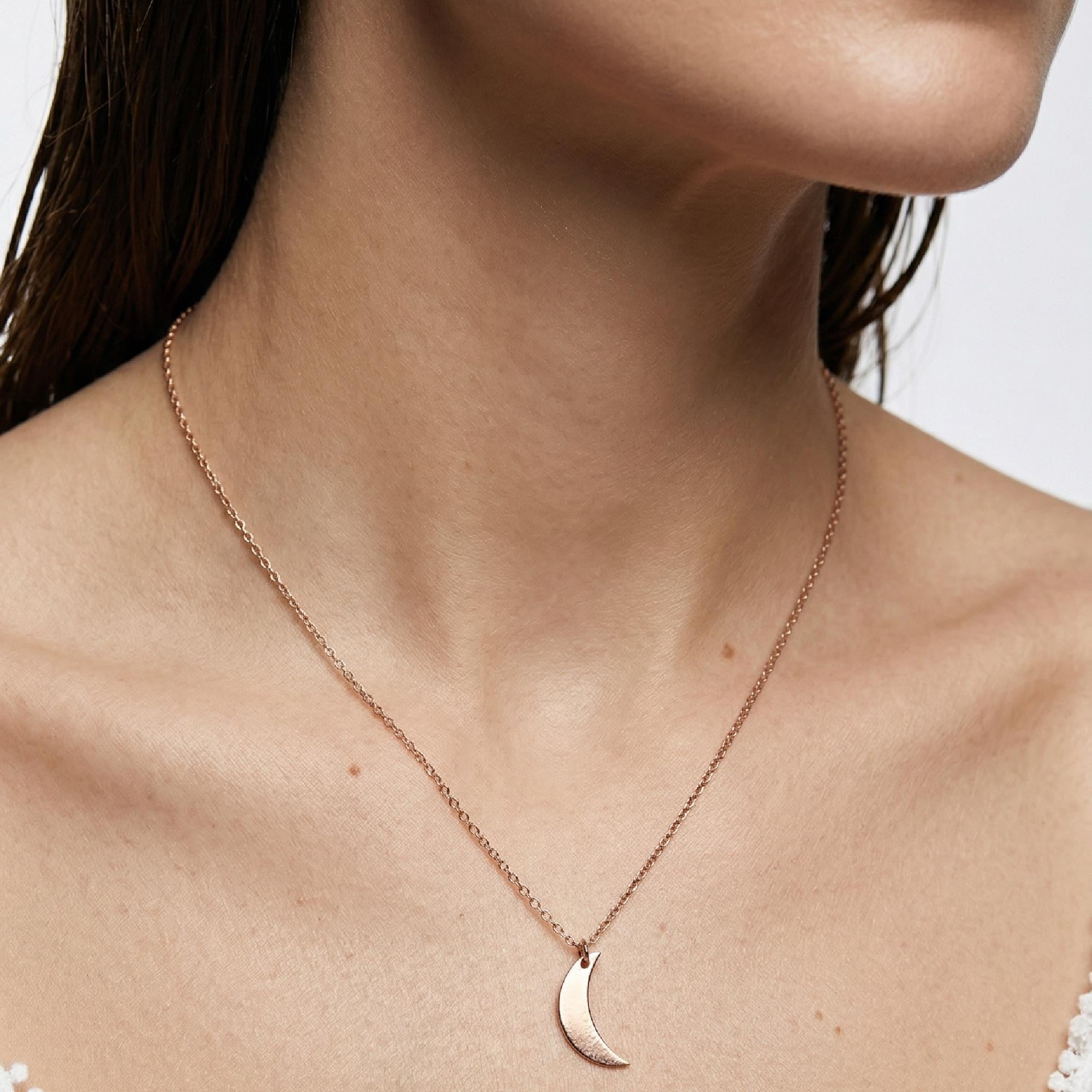 14k Solid Gold Crescent Moon Necklace, Celestial Gold Pendant Necklace, Minimal Moon Jewelry Gift for Her