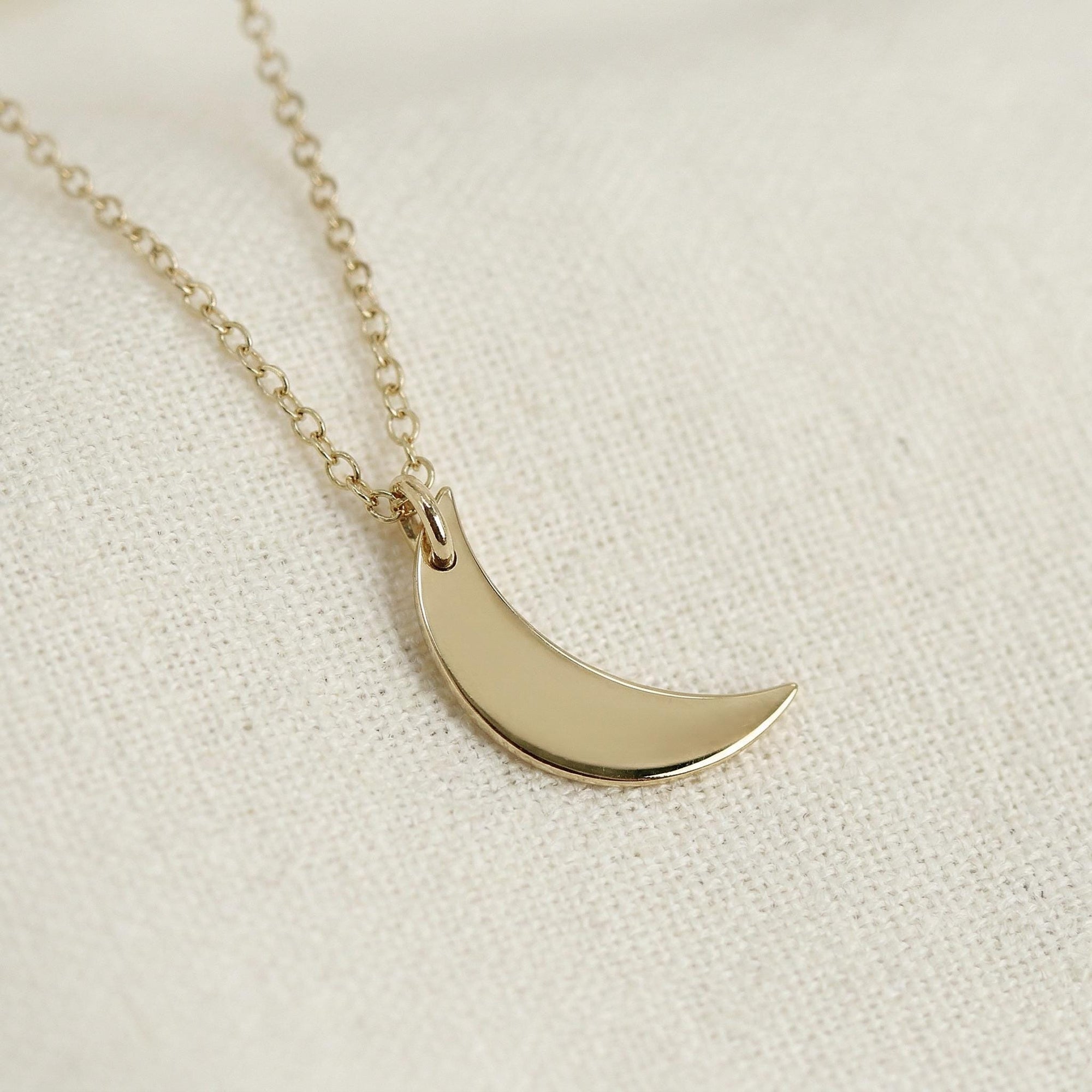 14k Solid Gold Crescent Moon Necklace, Celestial Gold Pendant Necklace, Minimal Moon Jewelry Gift for Her - Melt'm Jewelry