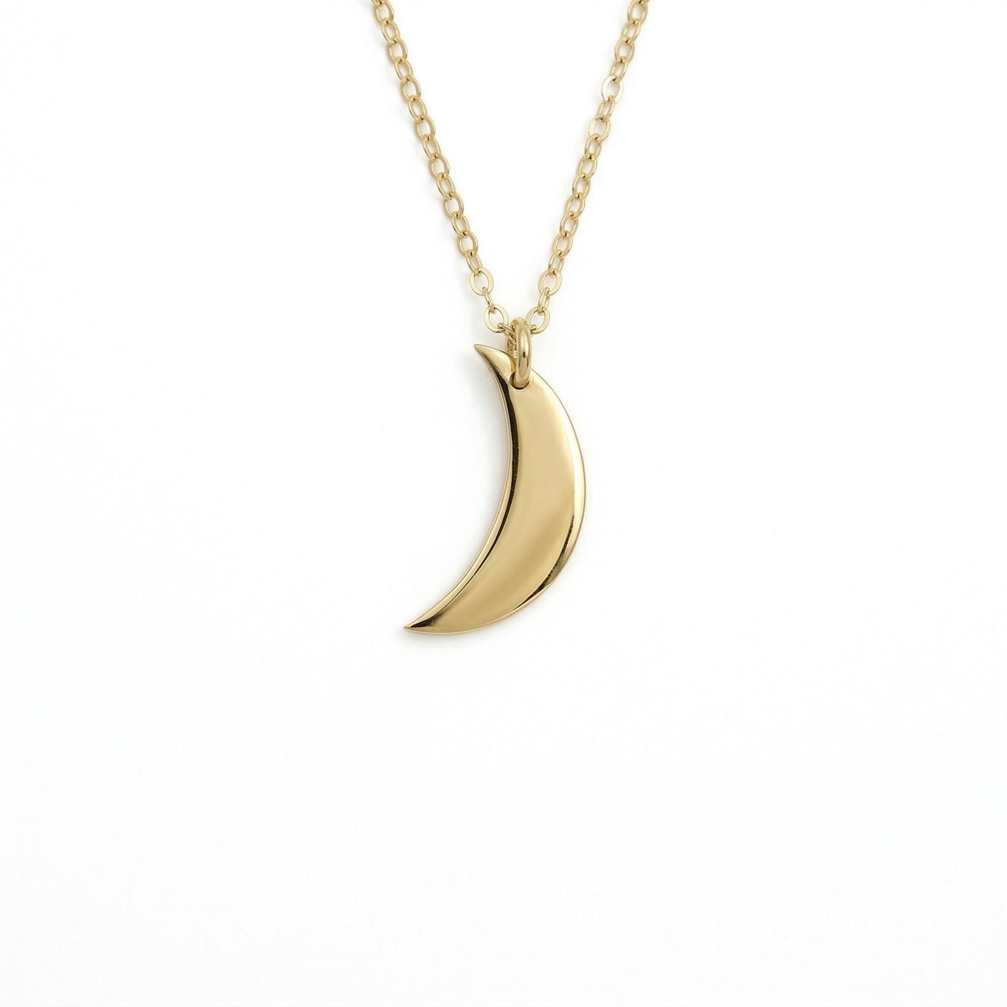 14k Solid Gold Crescent Moon Necklace, Celestial Gold Pendant Necklace, Minimal Moon Jewelry Gift for Her - Melt'm Jewelry