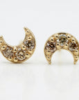 Champagne Diamond Crescent Moon Earrings 14k Solid Gold, Tiny Sailor Moon Studs, Celestial Jewelry Gift (Pair) - Melt'm Jewelry