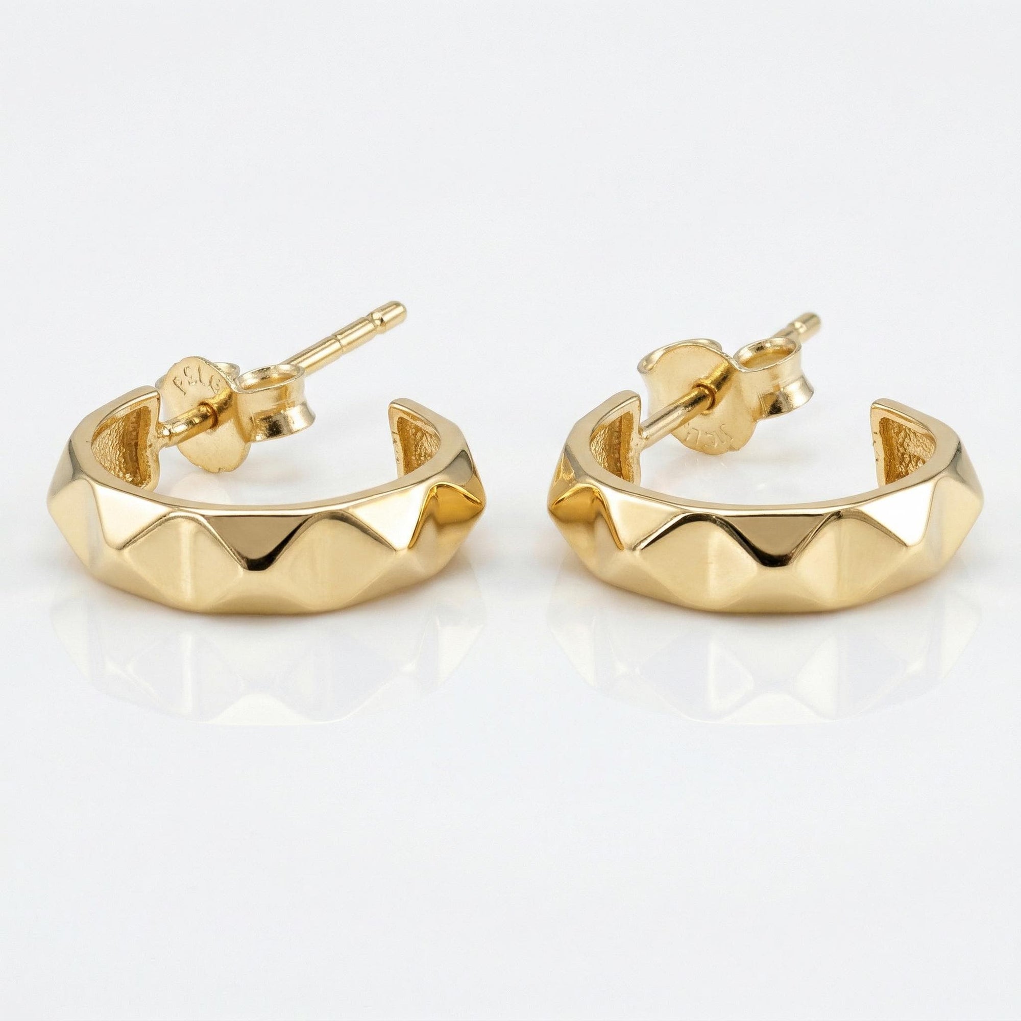 Geometric Textured Gold Huggies 14k Solid Gold - Melt'm Jewelry