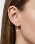 Diamond Cross Hoop Earrings (SINGLE or PAIR) - Melt'm Jewelry