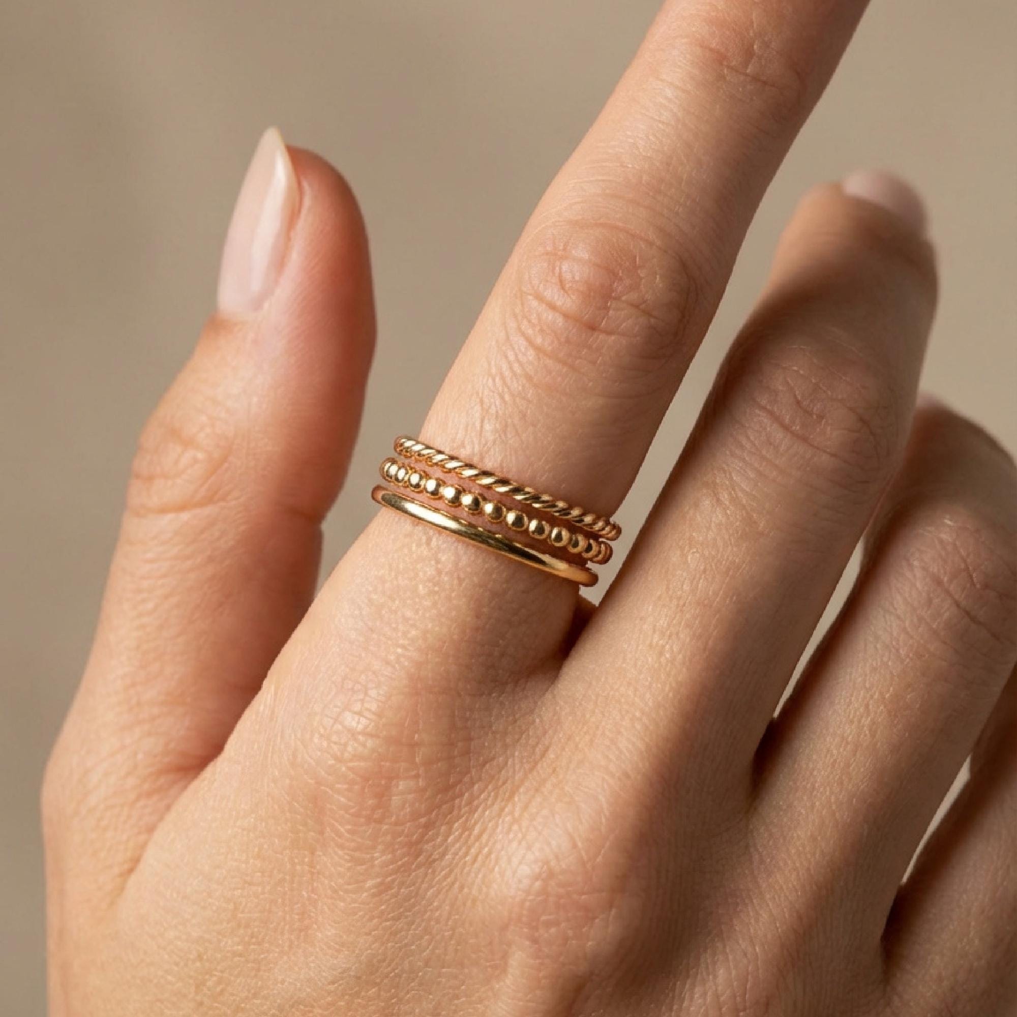 14k Solid Gold Twisted Ring, Gold Stackable Ring, Midi Ring - Melt'm Jewelry