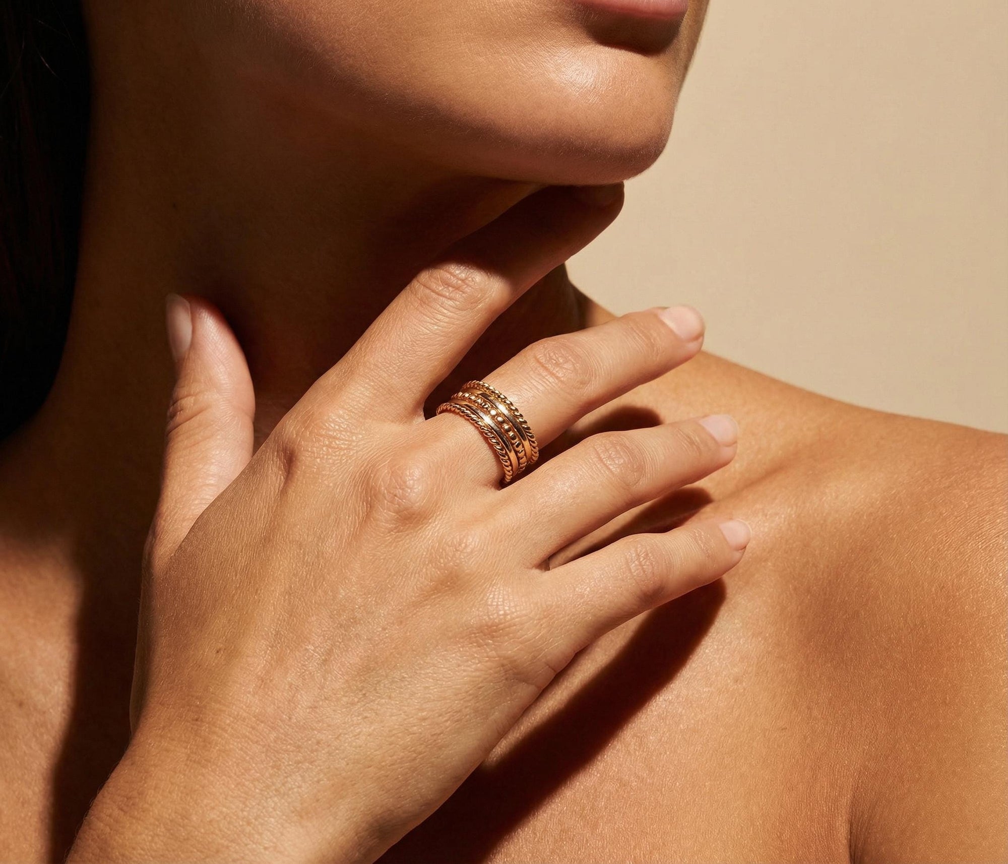 14k Solid Gold Twisted Stackable Ring: Midi Ring - Melt'm Jewelry