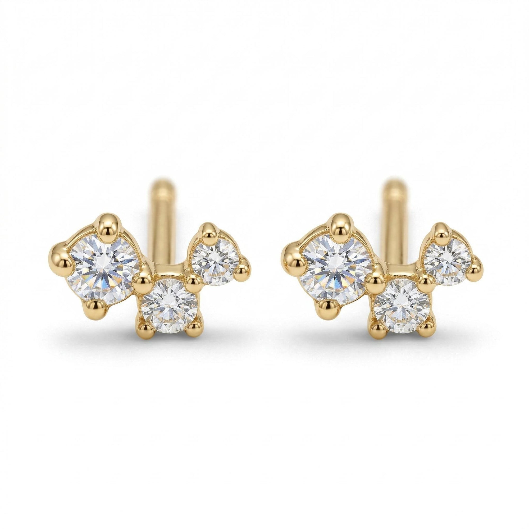 14k Gold 3 Stone Simulated Diamond CZ Prong Set Cluster Earrings (SINGLE OR PAIR) - Melt'm Jewelry