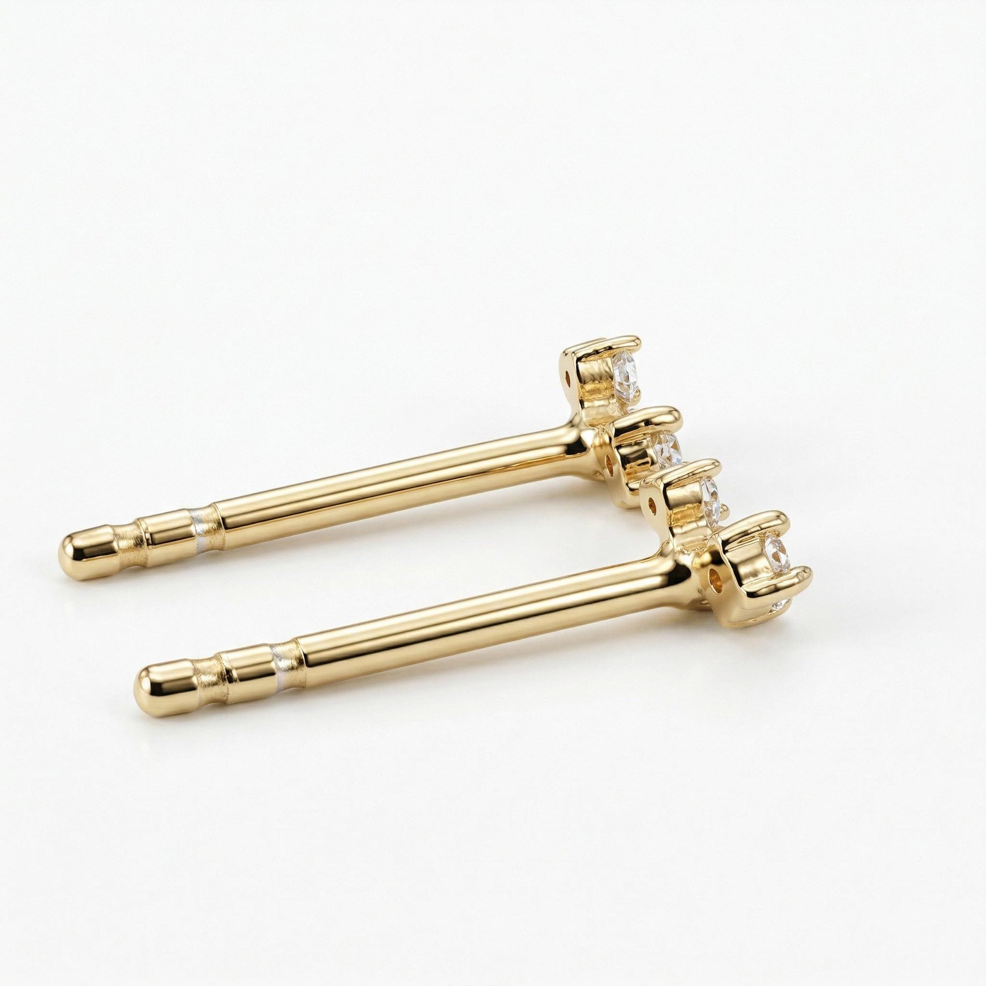 14k Gold 3 Stone Simulated Diamond CZ Prong Set Cluster Earrings (SINGLE OR PAIR)