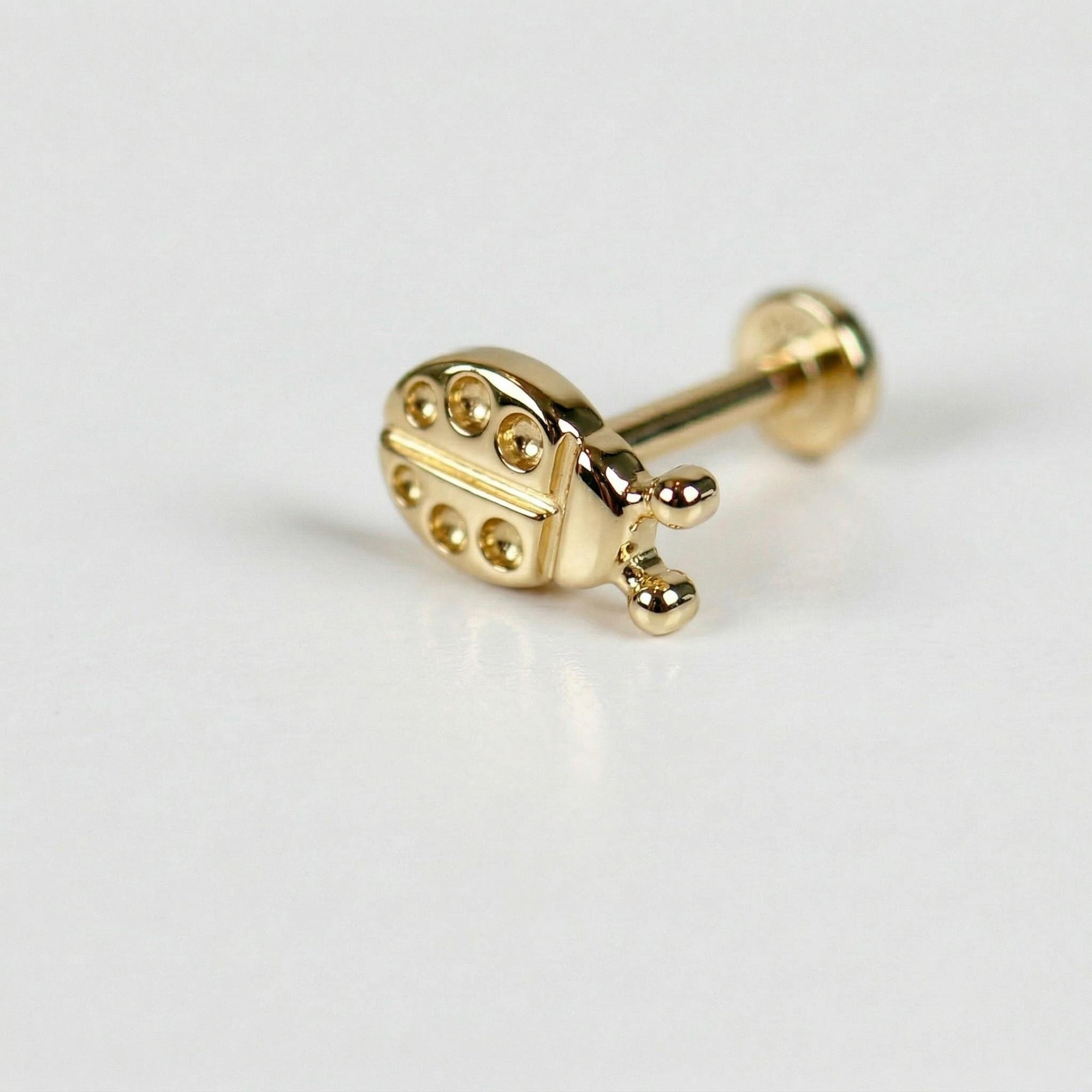 Ladybug Flat Back Earrings 14k Solid Gold, Lady Bird Stack Earrings in 14k Solid Gold - Melt'm Jewelry