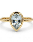 pear aquamarine ring 14k gold teardrop aquamarine bezel set ring minimalist march birthstone engagement ring handmade jewelry