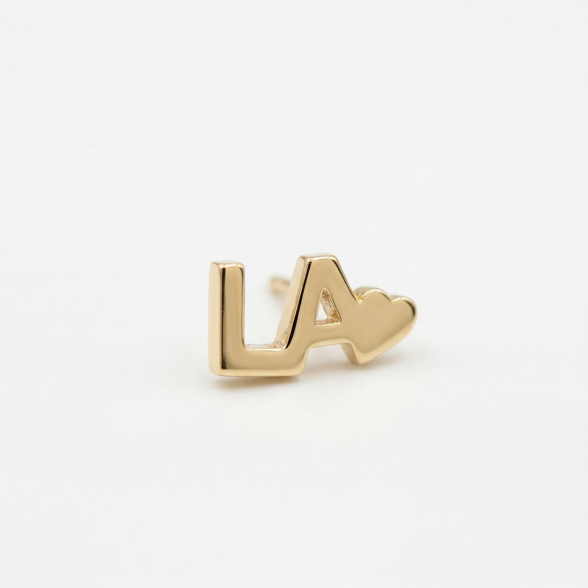 LA with Heart Logo Flat Back Earrings 14k Solid Gold