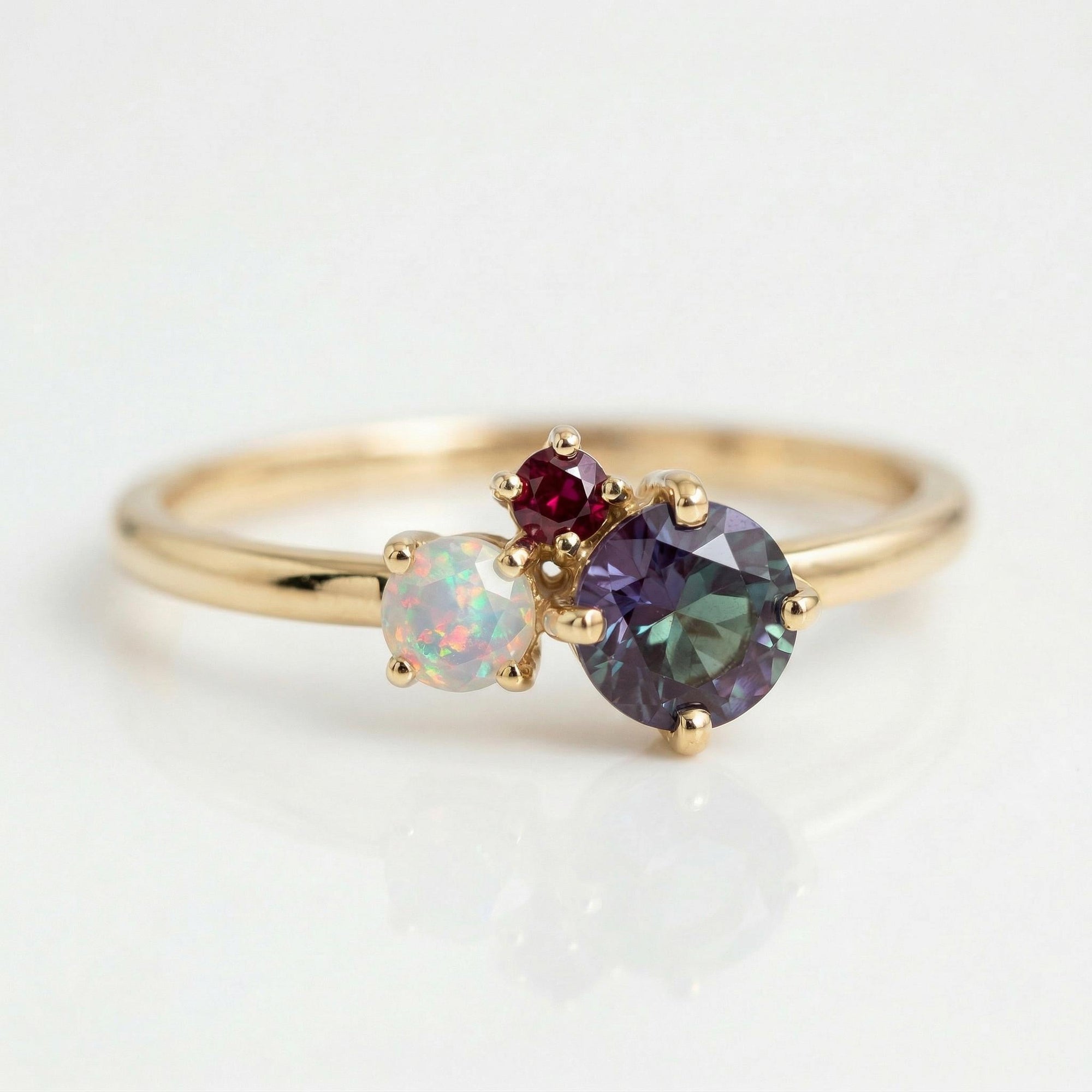 Dainty Cluster Gemstone Promise Ring with Alexandrite, Opal, Ruby - Melt'm Jewelry