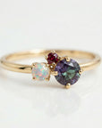 Dainty Cluster Gemstone Promise Ring with Alexandrite, Opal, Ruby - Melt'm Jewelry