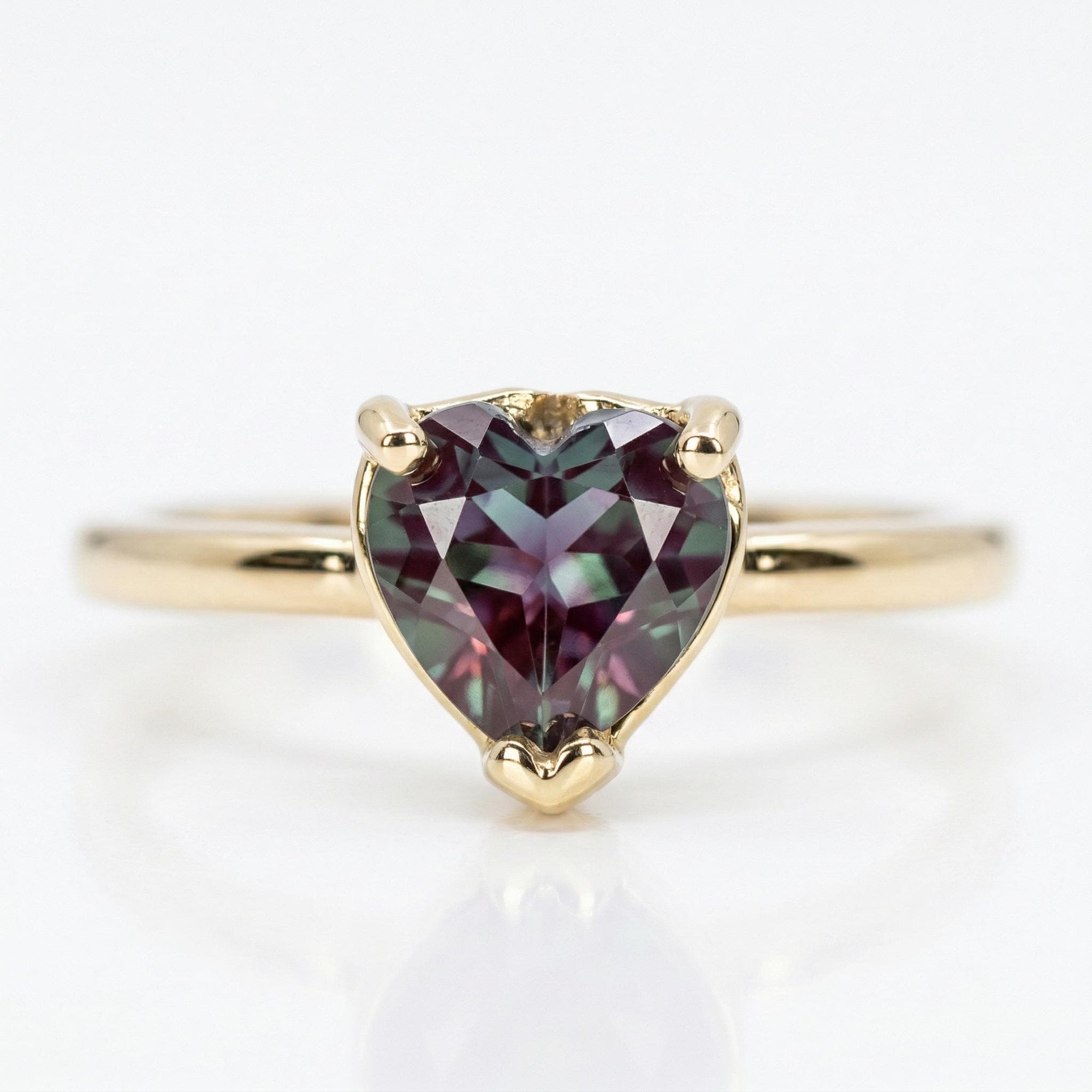 Heart cut alexandrite engagement ring in 14k gold, color changing gemstone ring, dainty june birthstone promise ring, handmade jewelry gift for her