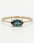 Marquise alexandrite ring in 14k gold with east west setting, minimalist color changing gemstone engagement ring