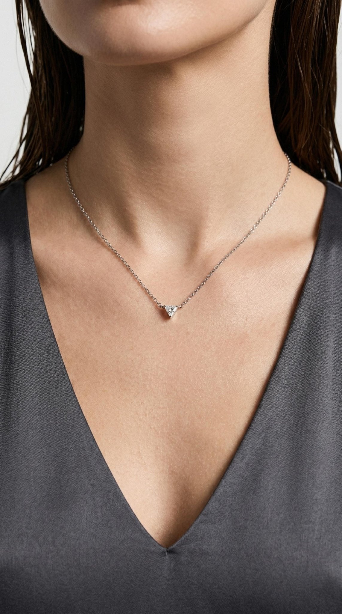Triangle Moissanite Necklace in 14k Solid White Gold - Melt'm Jewelry