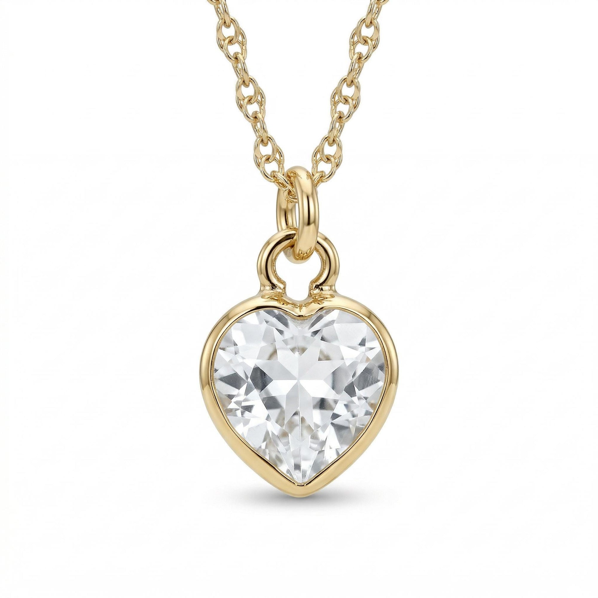 Heart White Topaz Charm or Necklace 14k Solid Gold - Melt'm Jewelry