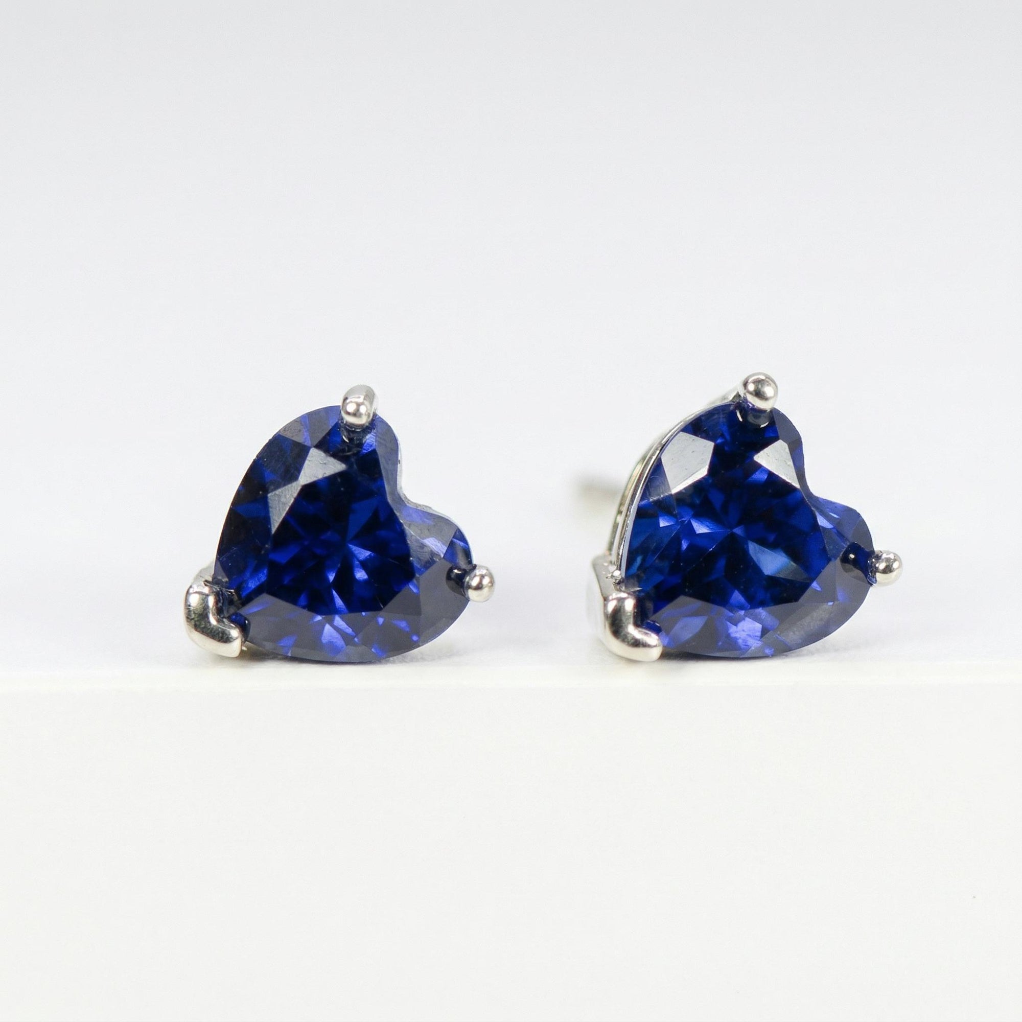 heart cut sapphire earrings solid gold september birthstone studs