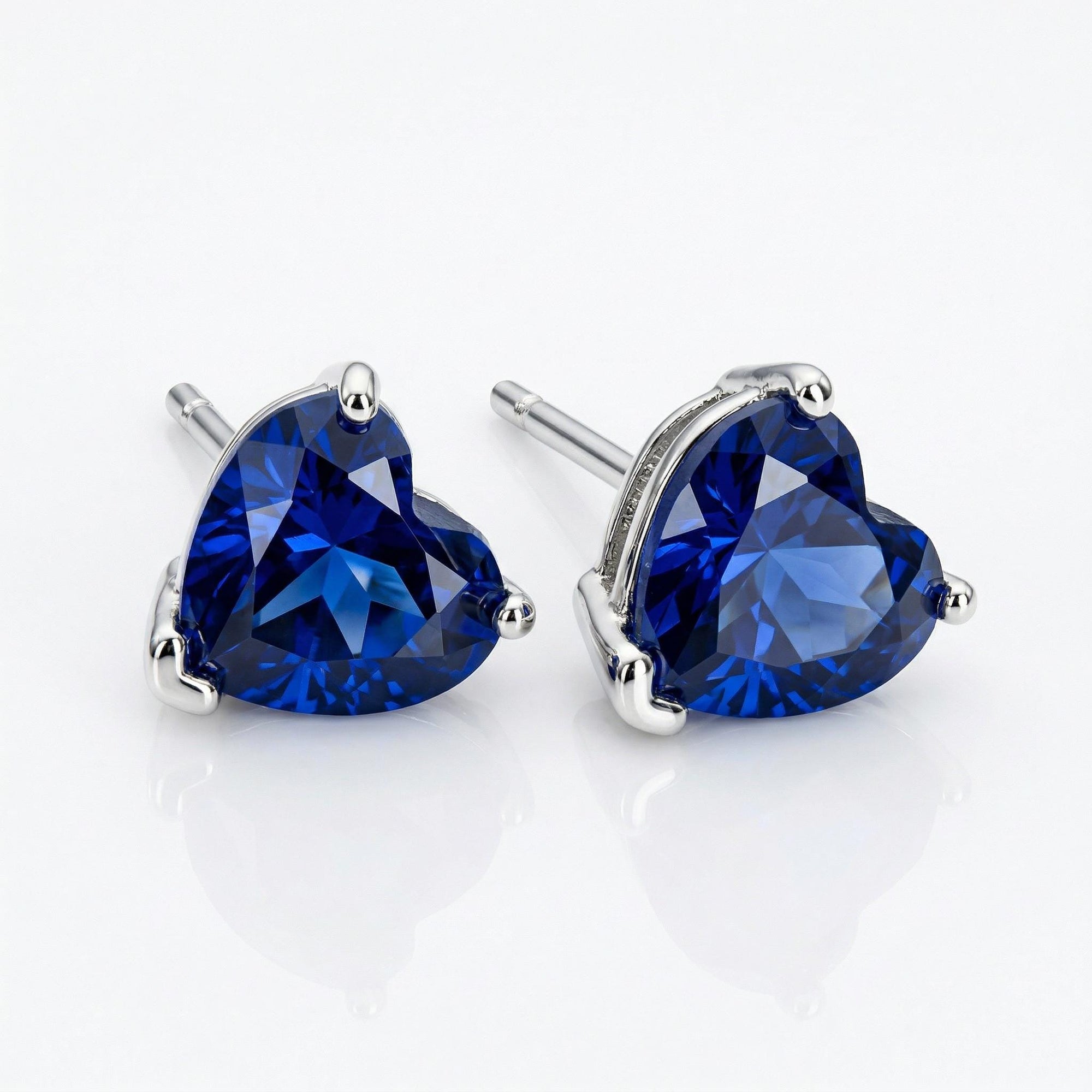 blue sapphire heart stud earrings 14k solid gold gemstone jewelry