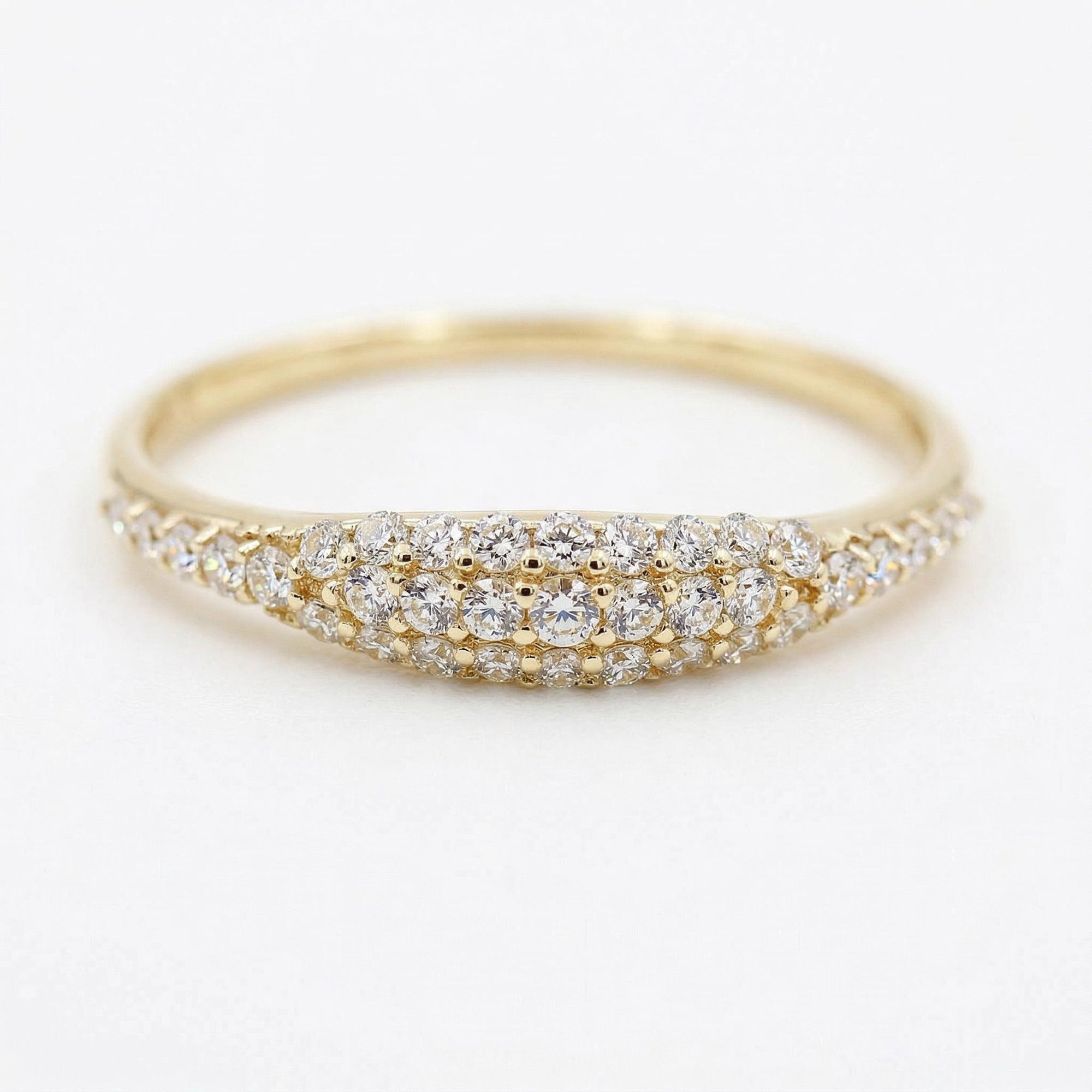 14k gold cz stacking ring micro pave bubble ring close up