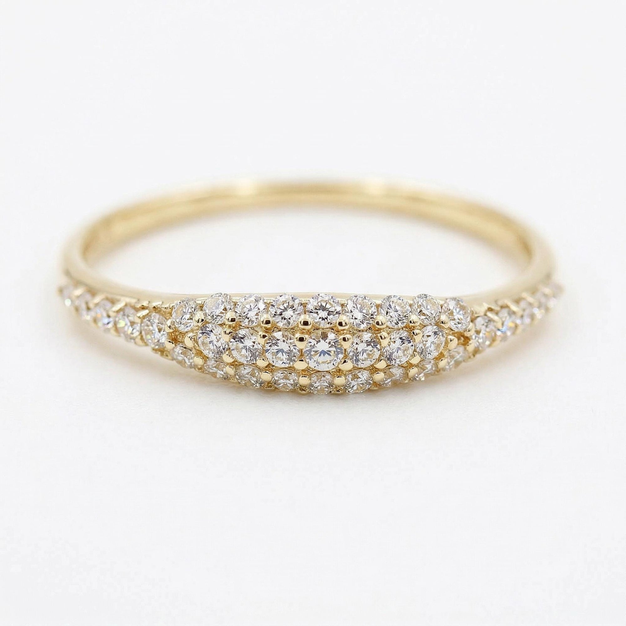 14k Gold Micro Pave Signet Ring, CZ Stacking Ring - Melt'm Jewelry