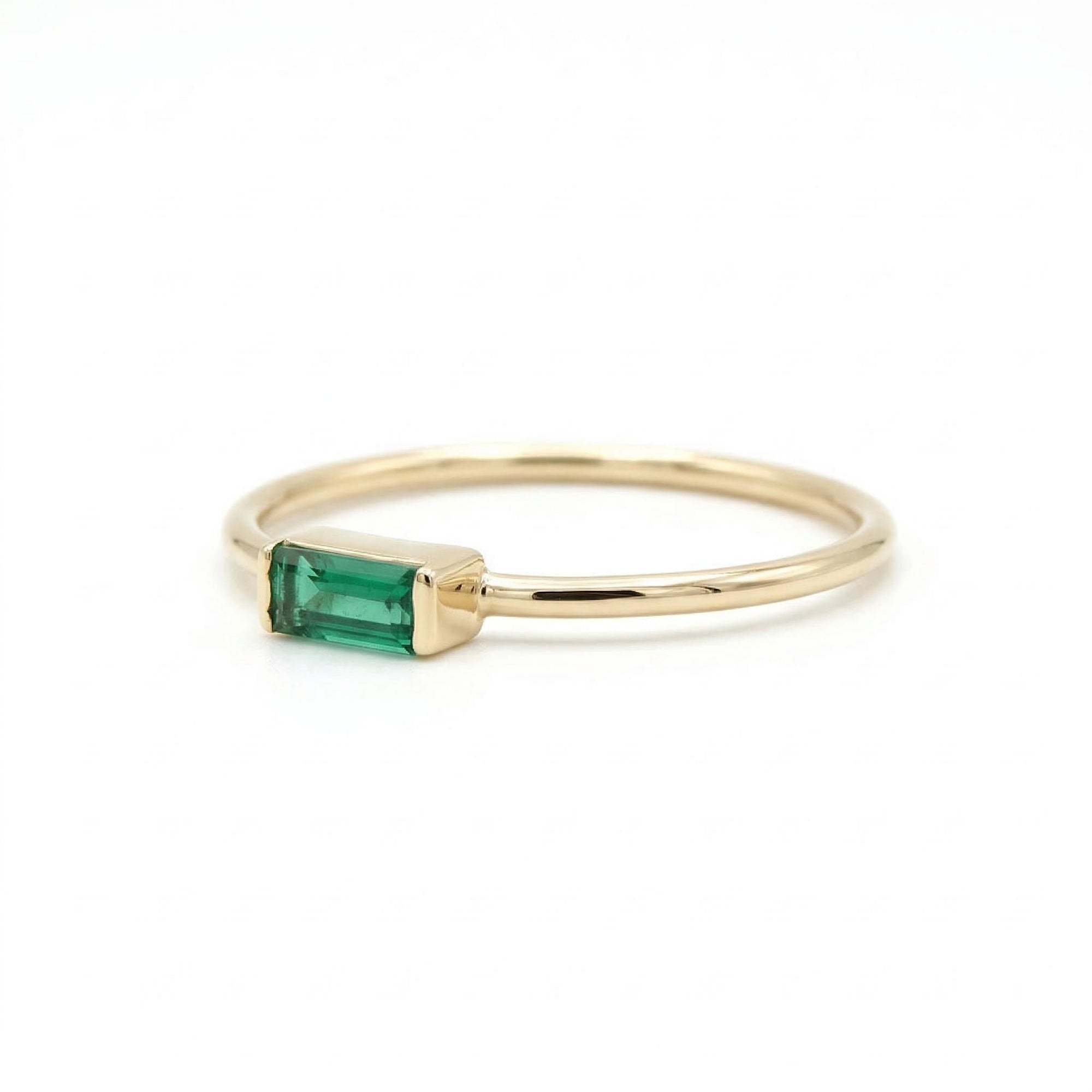 Minimalist Baguette Emerald Ring 14k Gold