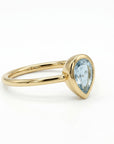 Bezel Set Pear Cut Aquamarine Ring in 14k Gold - Melt'm Jewelry
