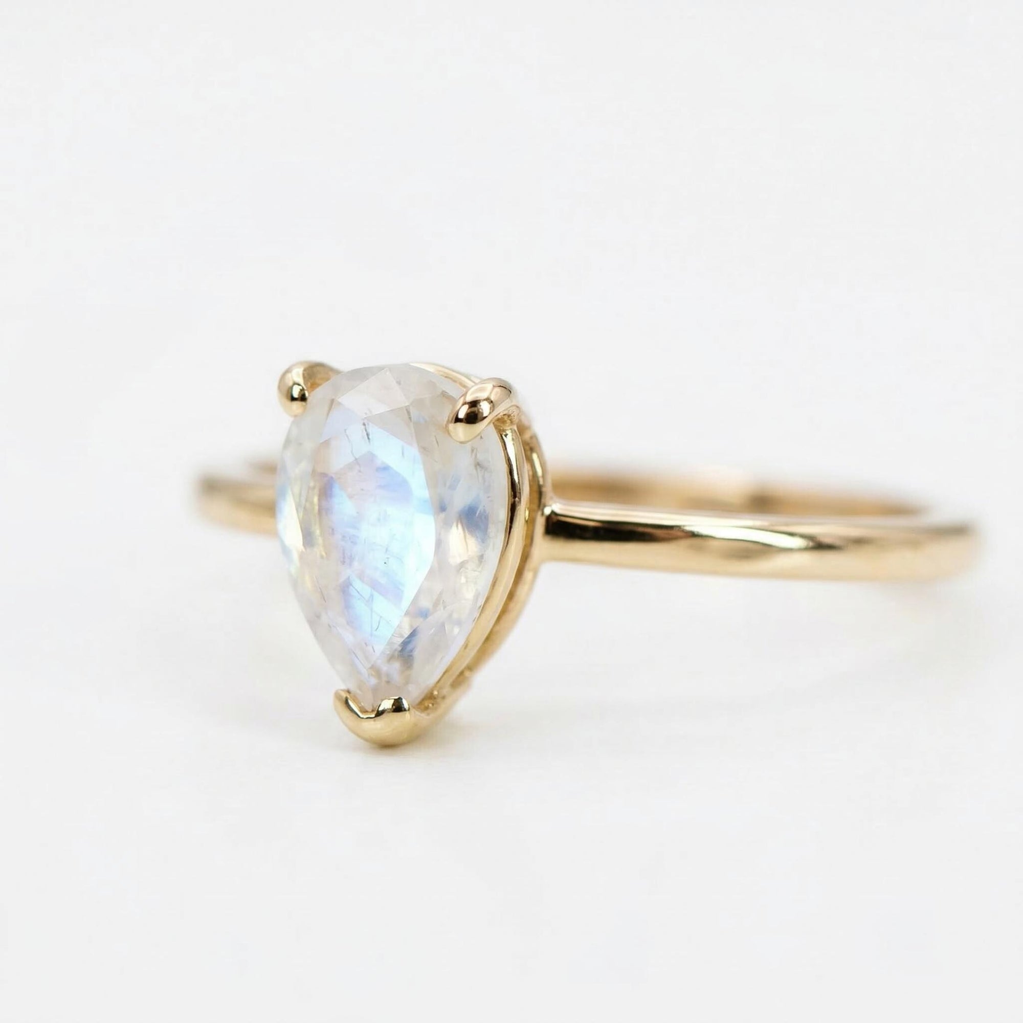 14k gold pear moonstone ring, June birthstone engagement ring, handmade statement moonstone jewelry for women