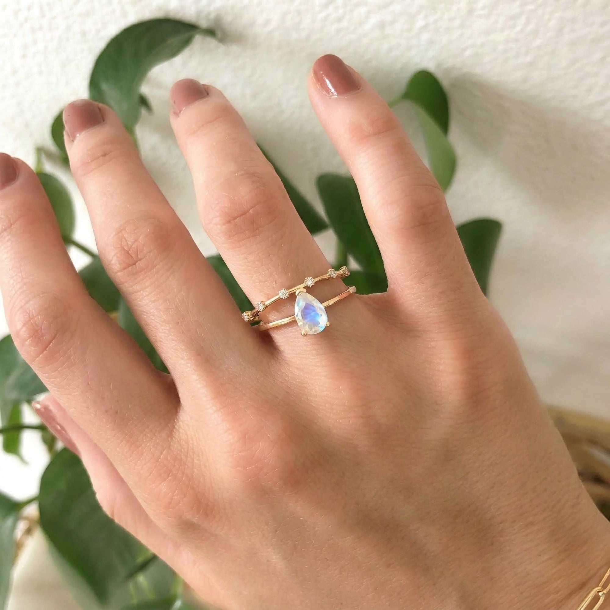 pear moonstone ring in 14k gold, glowing June birthstone ring, handmade engagement or promise ring for women