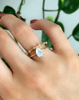 14k Gold Pear Cut Rainbow Moonstone Ring