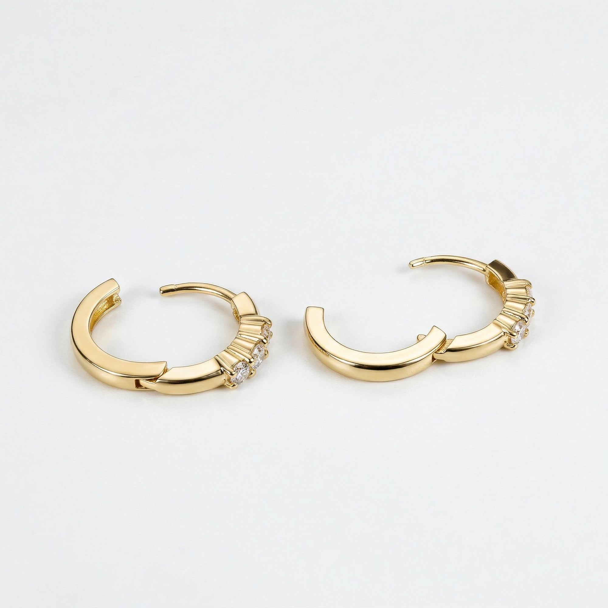 Lab Grown Diamond Huggie Hoop Earrings 14k Gold, 2mm Diamond Trio Hoops