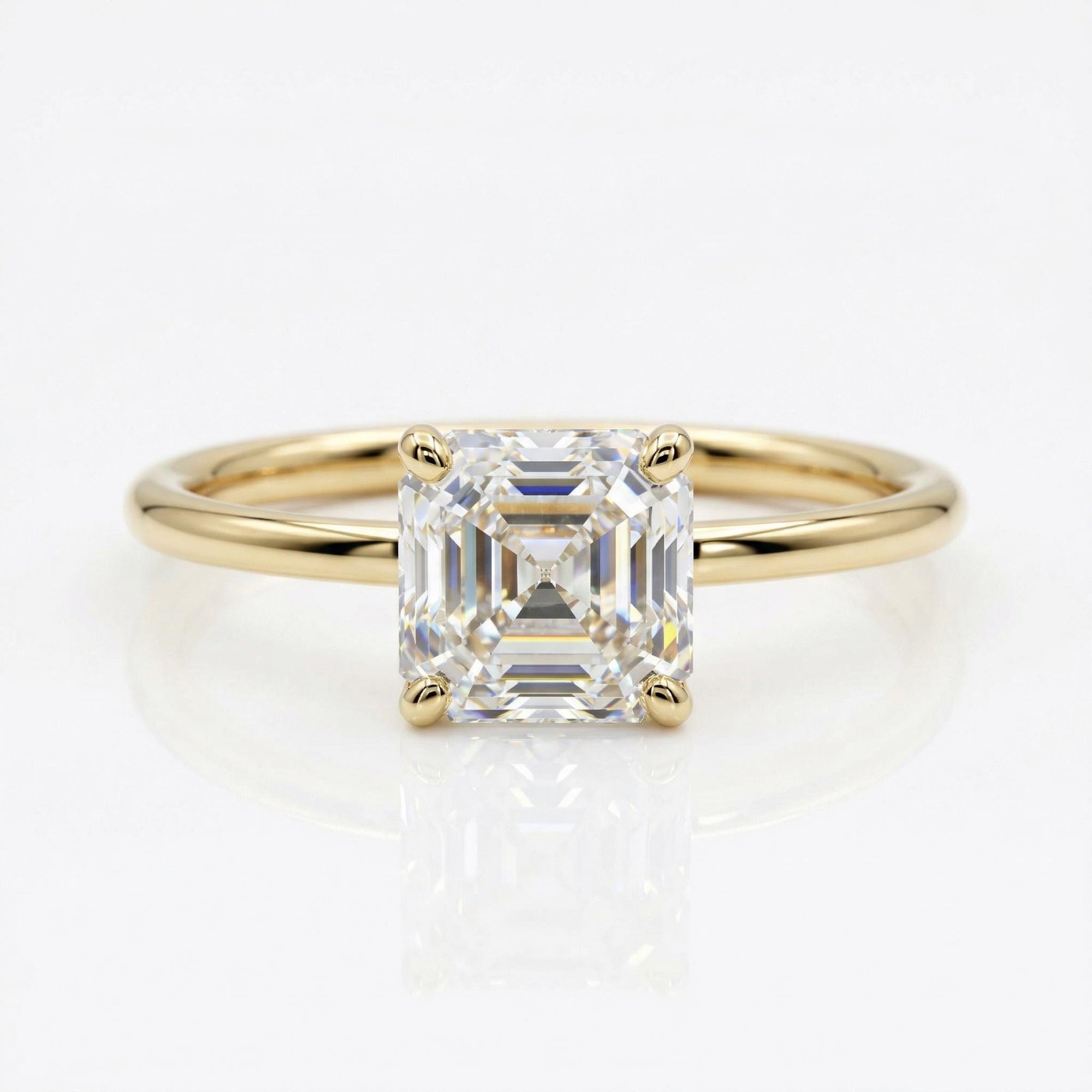 Asscher cut moissanite ring in 14k gold, solitaire engagement ring with square step-cut stone, minimalist gold ring for women, anniversary or promise ring gift
