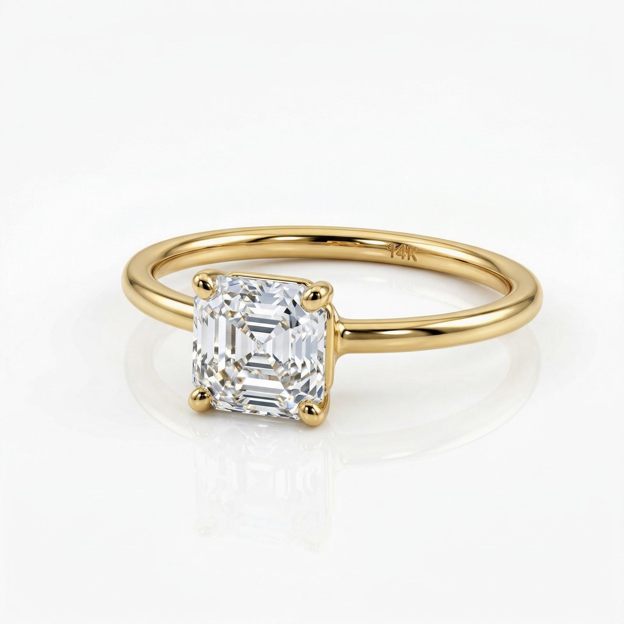 Asscher Cut Moissanite Ring 14k Gold, Solitaire Moissanite Engagement Ring - Melt'm Jewelry