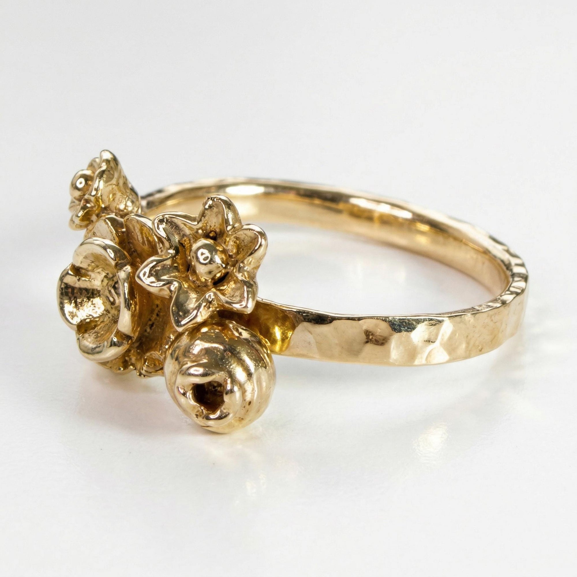 14k Gold Floral Leaf Ring – Nature Inspired Art Nouveau Bouquet Ring - Melt'm Jewelry