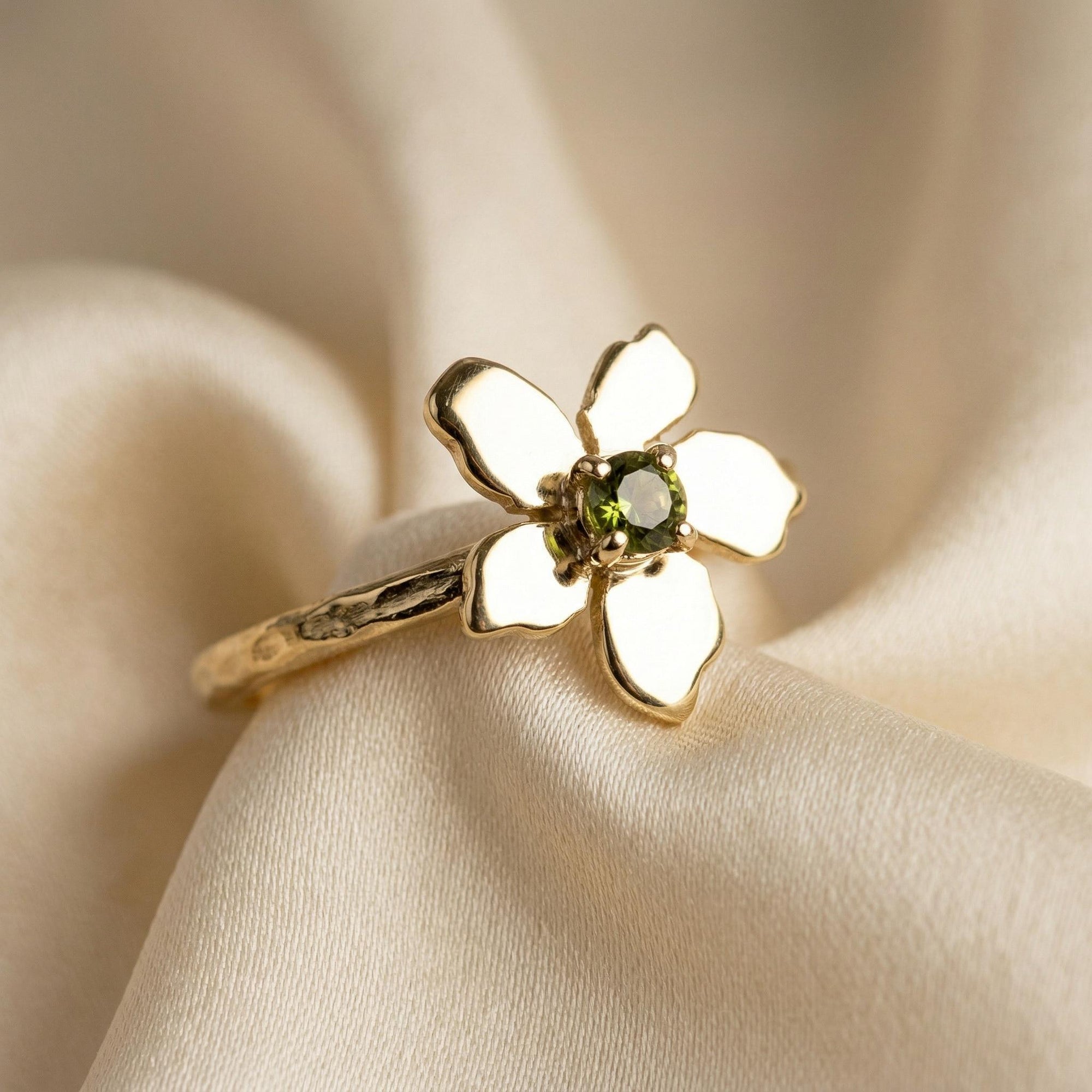 Handmade Floral Gemstone Rings in 14k Solid Gold