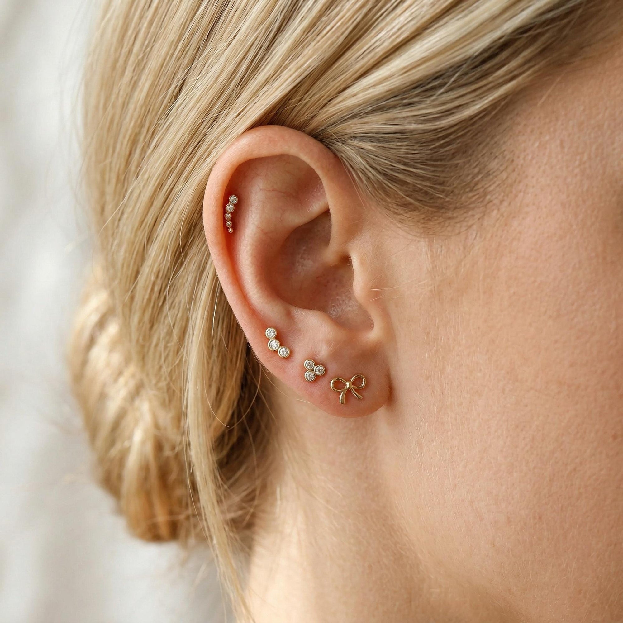 Ribbon Bow Tie Internally Threaded Flat Back Earrings 14k Solid Gold - Melt'm Jewelry