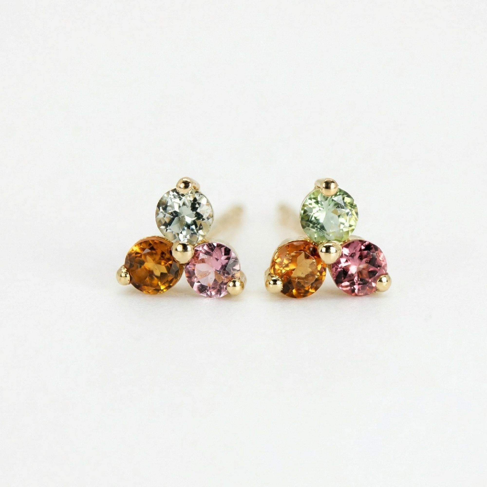 Tourmaline Flower Earrings – Pink Gemstone Cluster Studs in 14k Solid Gold - Melt'm Jewelry