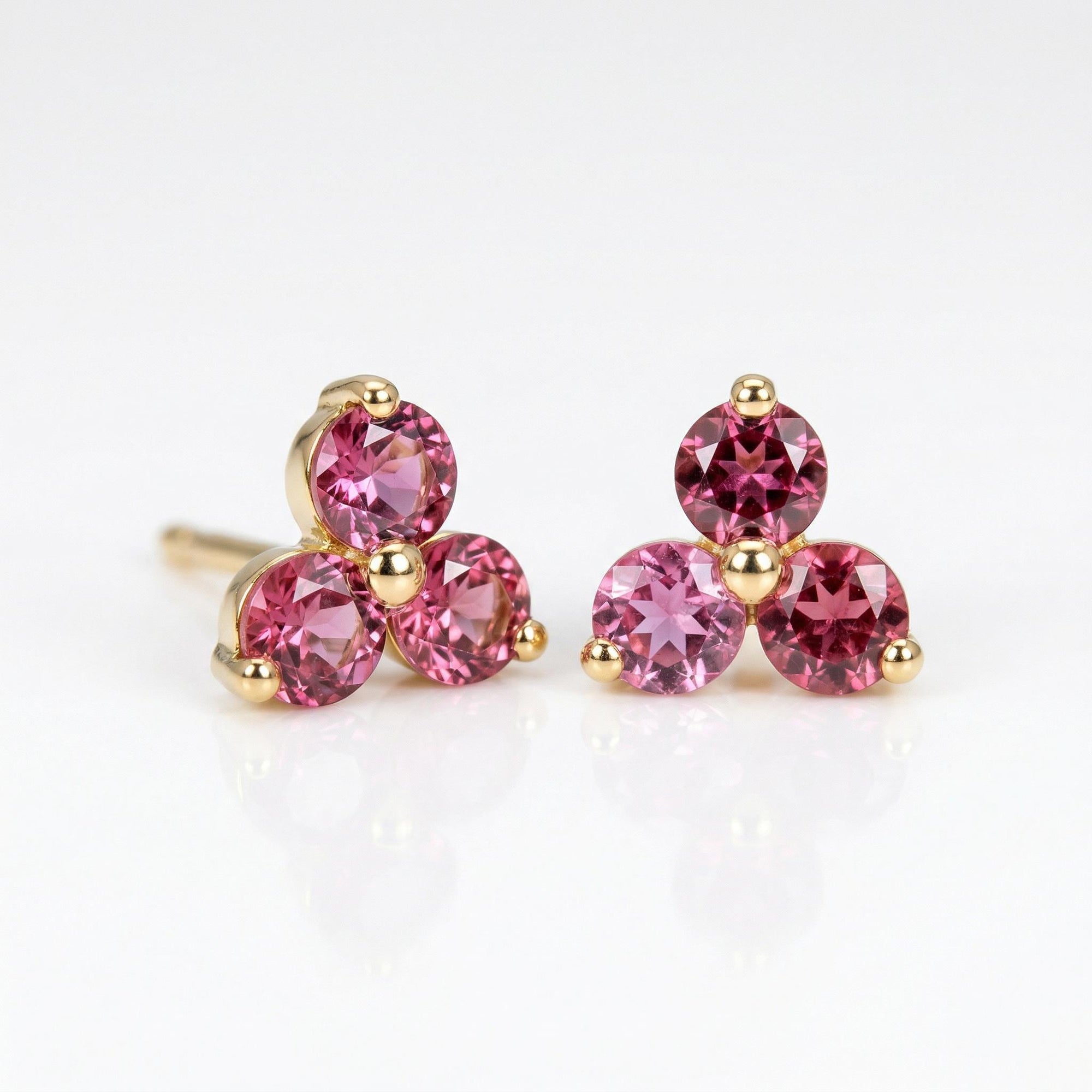Tourmaline Flower Earrings – Pink Gemstone Cluster Studs in 14k Solid Gold - Melt'm Jewelry