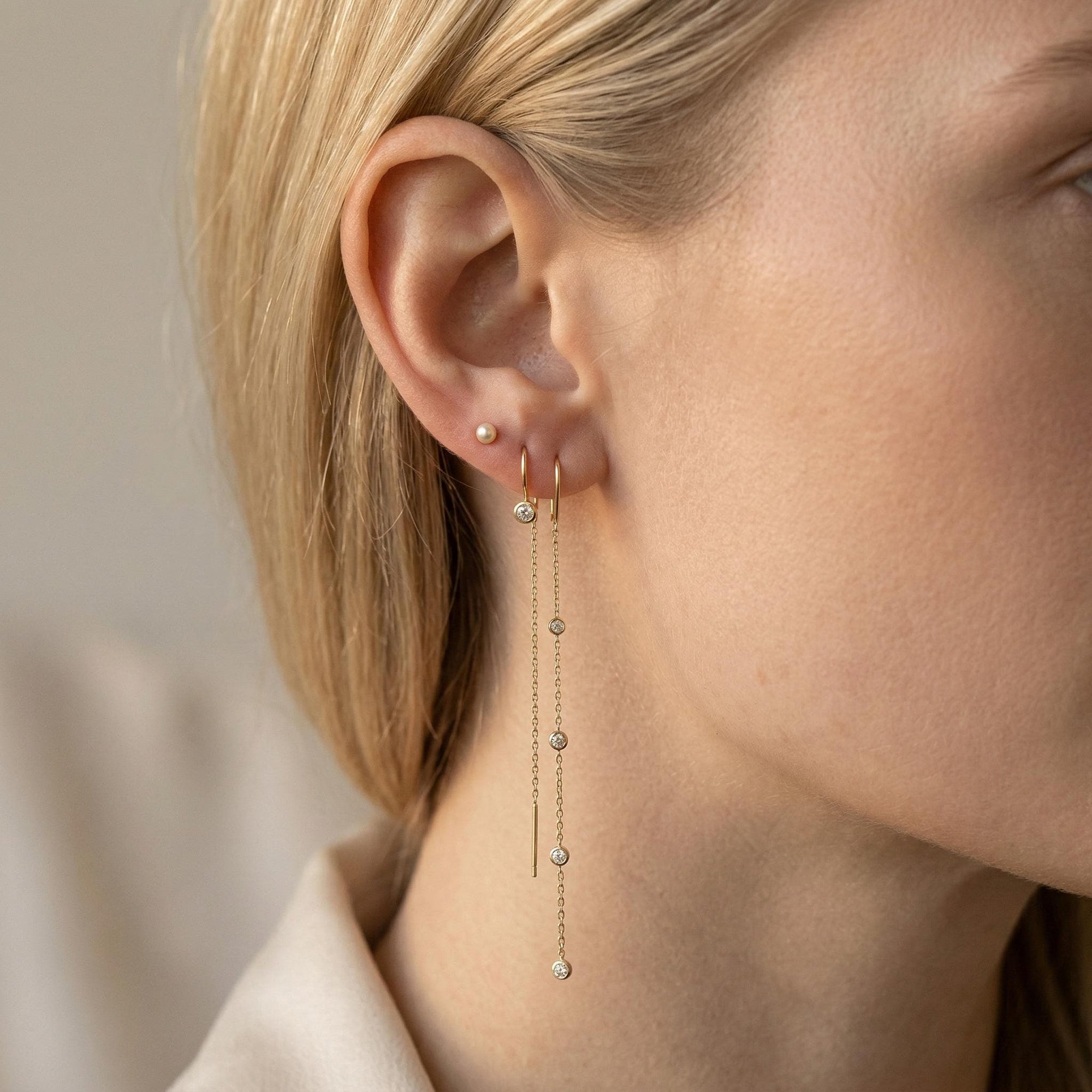 Diamond By The Yard Earrings, 14k Gold Diamond Threader Earrings
