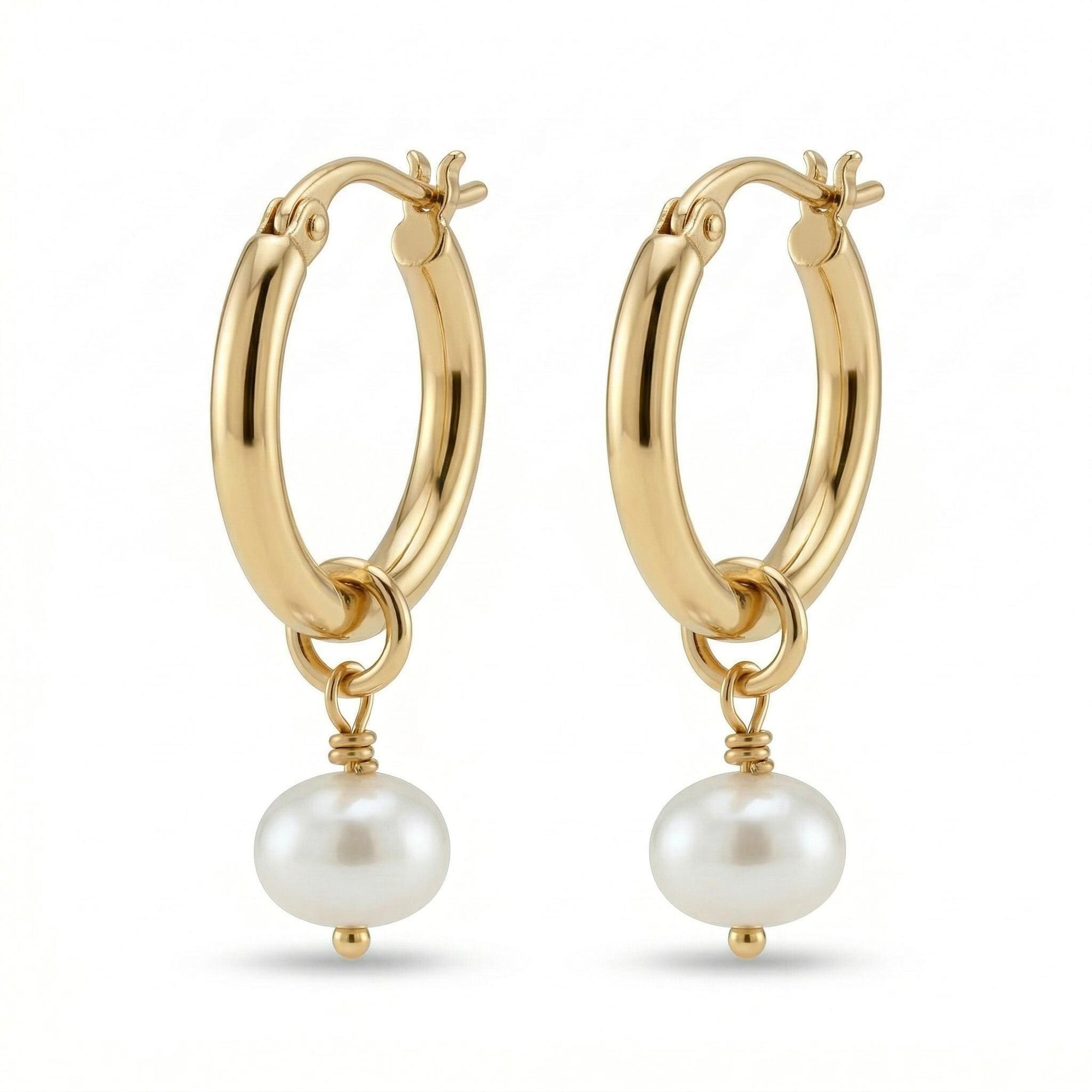 Gold filled hoop earrings with freshwater pearl drop, minimalist pearl hoop earrings, June birthstone jewelry, elegant bridal earrings gift for her