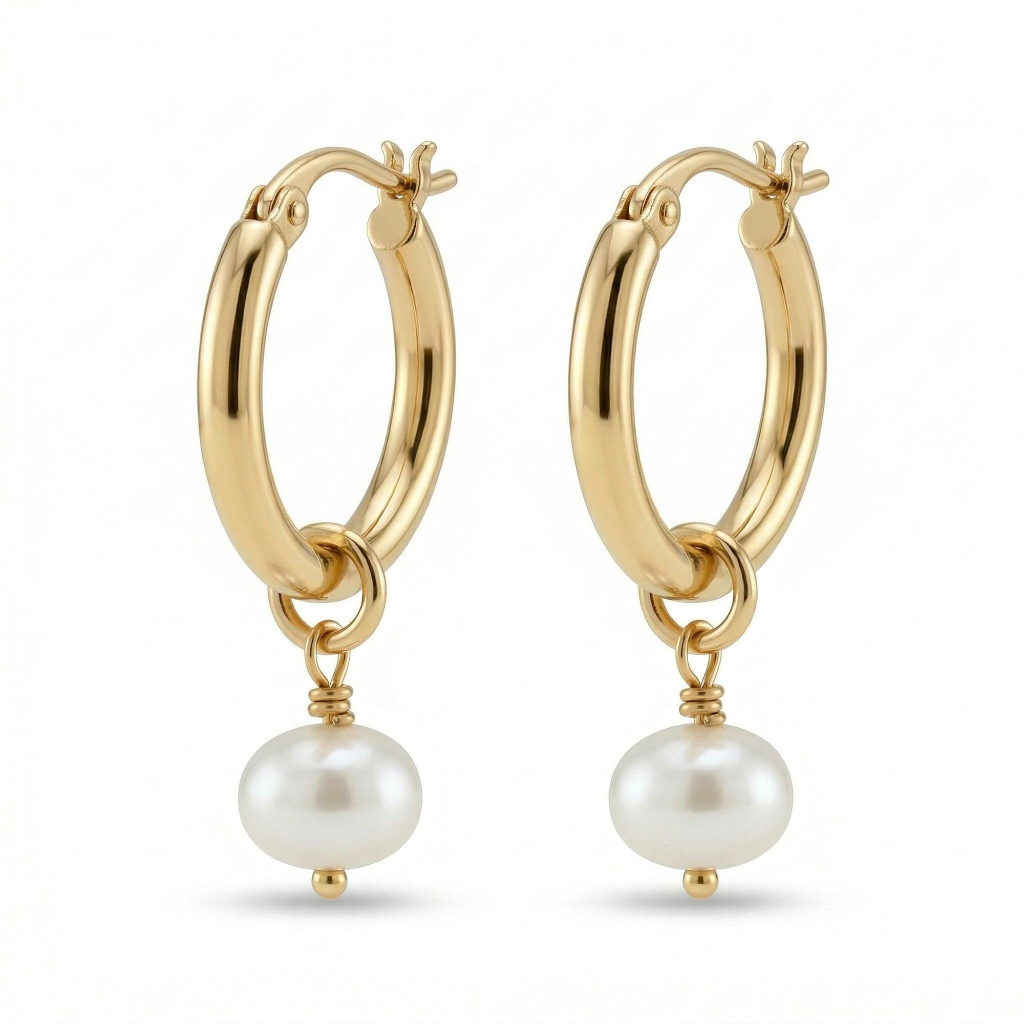 Rose Gold Dangle Hoops with Pearl, Pearl Hoop Earrings - Melt'm Jewelry