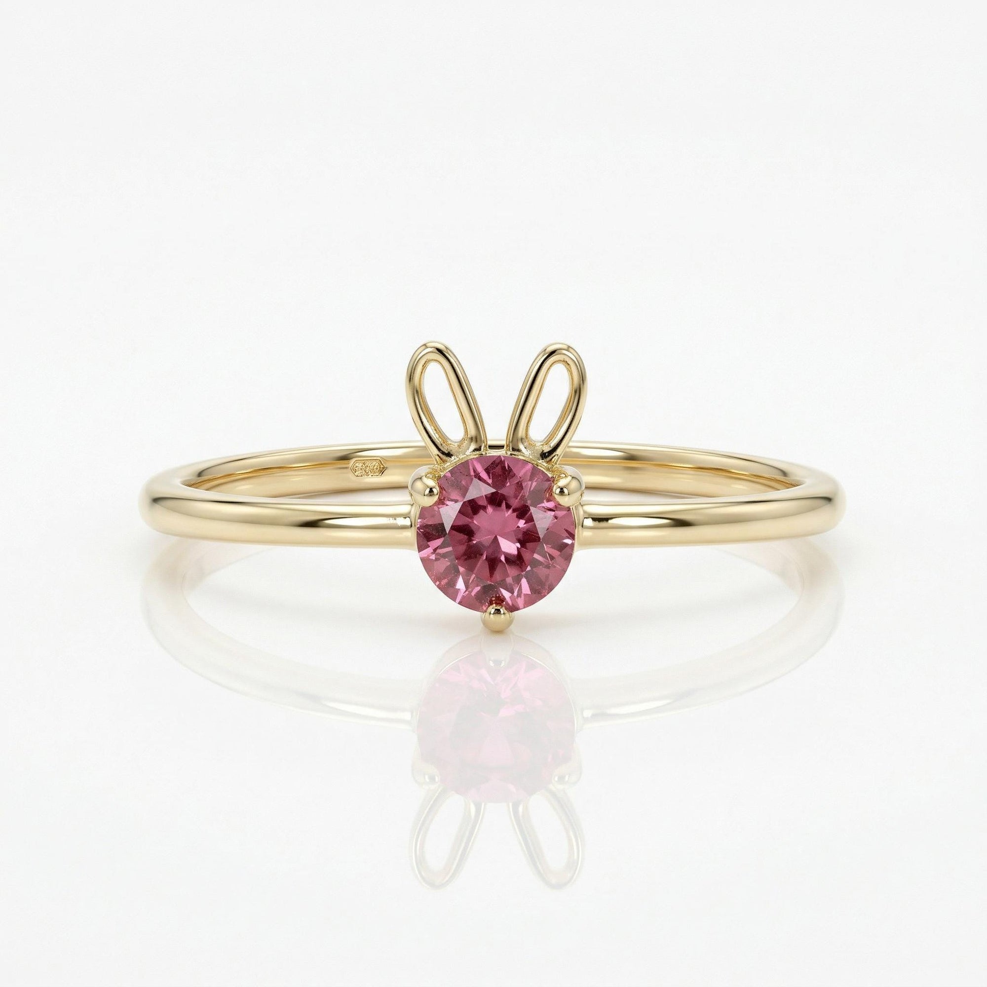 October Birthstone Bunny Ring 14k Gold - Opal or Pink Tourmaline - Melt'm Jewelry
