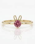 14k gold bunny ring with pink tourmaline gemstone, dainty animal ring, stacking gold ring, cute rabbit jewelry gift for her
