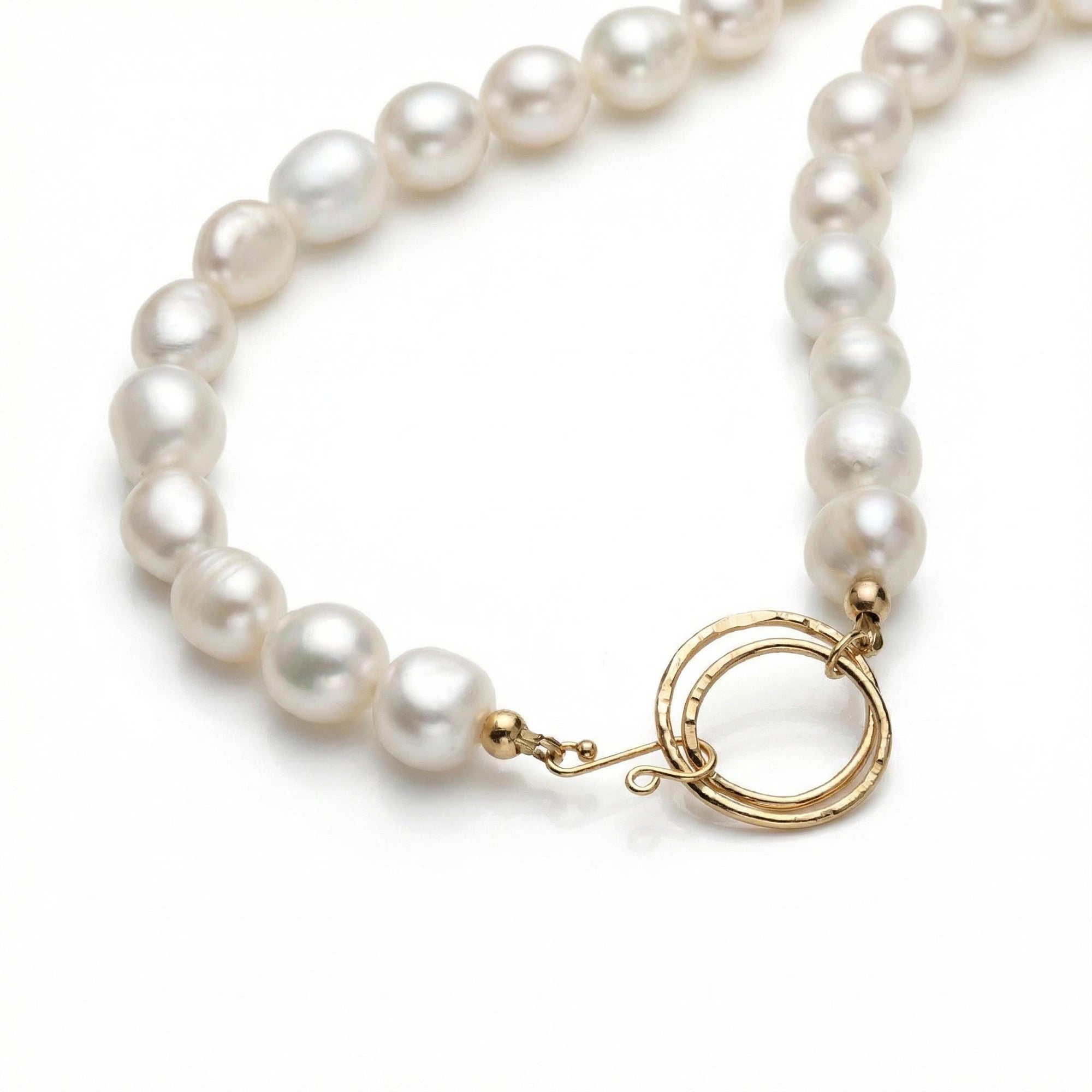 Freshwater Pearl Toggle Necklace 10 - 12mm, Hammered Gold Filled Clasp, Handmade Statement Pearl Necklace, Mother’s Day Gift for Her - Melt'm Jewelry