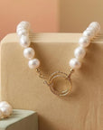 Freshwater Pearl Toggle Necklace 10 - 12mm, Hammered Gold Filled Clasp, Handmade Statement Pearl Necklace, Mother’s Day Gift for Her - Melt'm Jewelry