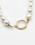 Freshwater Pearl Toggle Necklace 10 - 12mm, Hammered Gold Filled Clasp, Handmade Statement Pearl Necklace, Mother’s Day Gift for Her - Melt'm Jewelry
