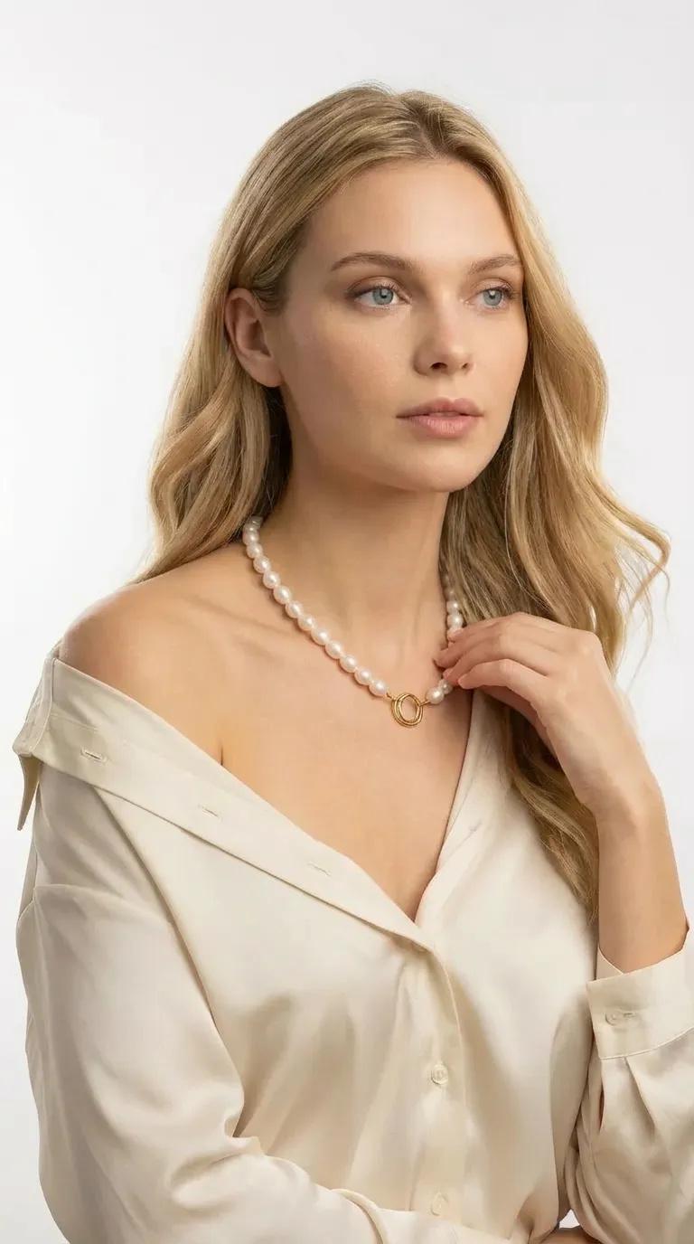 Freshwater Pearl Toggle Necklace 10 - 12mm, Hammered Gold Filled Clasp, Handmade Statement Pearl Necklace, Mother’s Day Gift for Her - Melt'm Jewelry