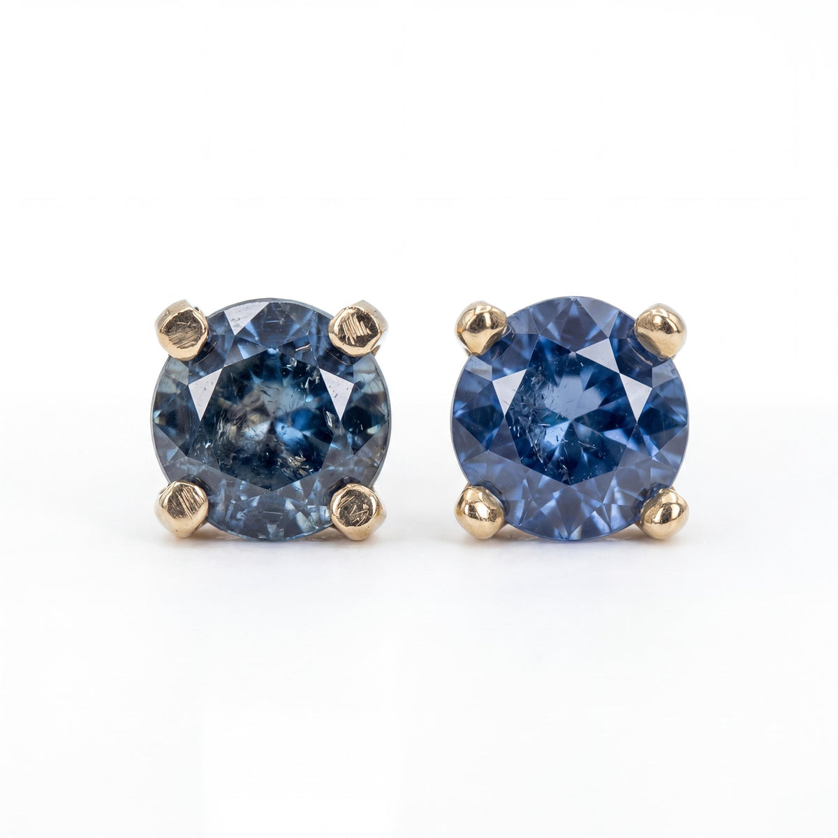 4mm blue Montana sapphire stud earrings in 14k solid gold natural gemstone jewelry