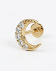 Cz Crescent Moon Earring 14k Solid Gold, Internally Threaded Flat Back Cartilage Earring - Melt'm Jewelry