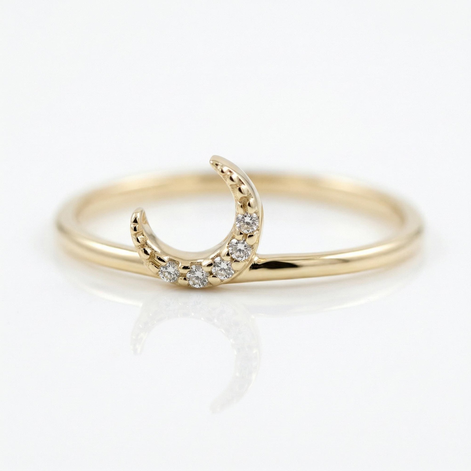 Genuine Diamond Crescent Moon Ring in 14k Gold - Melt'm Jewelry