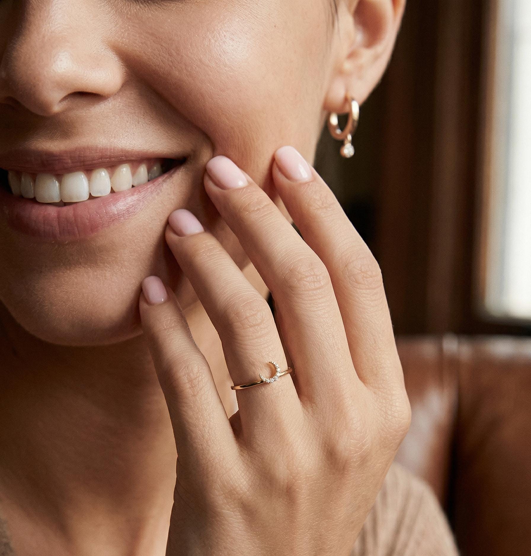 Genuine Diamond Crescent Moon Ring in 14k Gold - Melt'm Jewelry