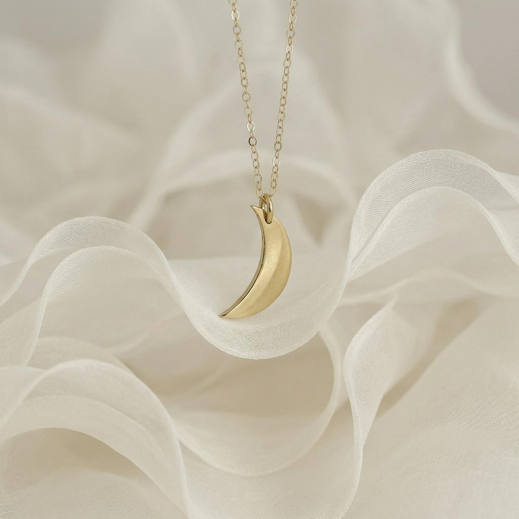 14k Solid Gold Crescent Moon Necklace, Celestial Gold Pendant Necklace, Minimal Moon Jewelry Gift for Her